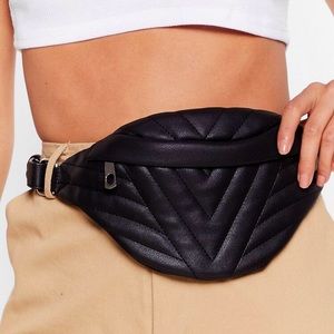 Black fanny pack, black faux leather fanny pack